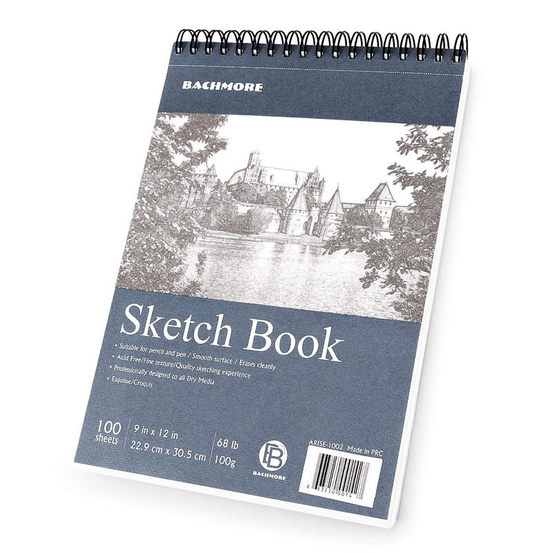 BB Bachmore Bachmore Sketchpad 9X12 Inch (68lb/100g), 100 Sheets of TOP Spiral Bound Sketch Book for Artist Pro & Amateurs | Marker Art, Colored Pencil, Charcoal for Sketching - Image 1